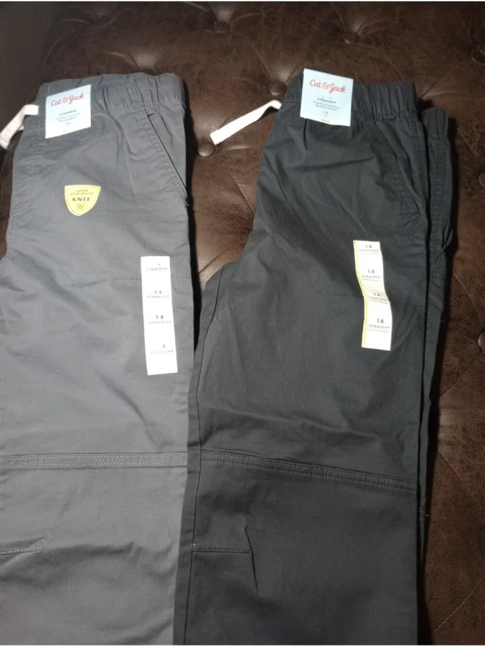 Set Of 2 Cat and Jack Boys Size 14 Straight Pull On  Pants Reinforced Knee